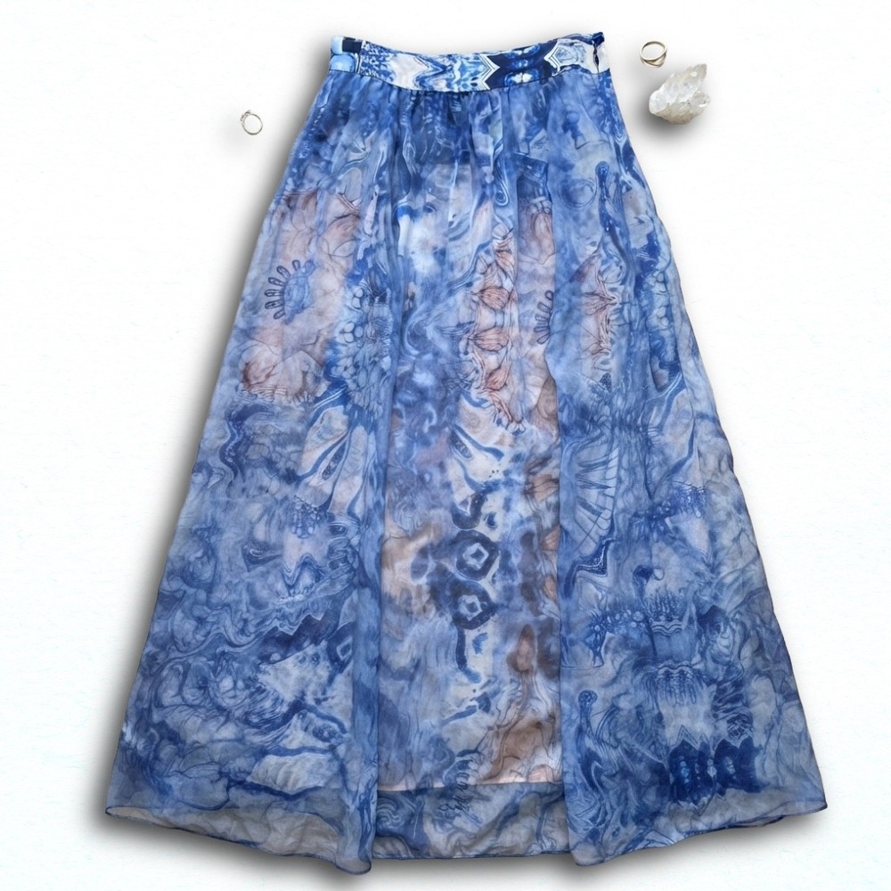 Siddhartha Bansal Blue White Kaleidoscope Print Sheer Maxi Skirt Womens XS